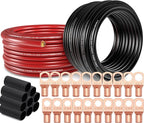 4 Gauge Wire (25ft Each - Red/Black) Copper Clad Aluminum CCA - Primary Automotive Wire,Car Amplifier Power & Ground Cable, 20PCS Lugs Terminal Connectors,20PCS 3:1 Heat Shrink Tubing