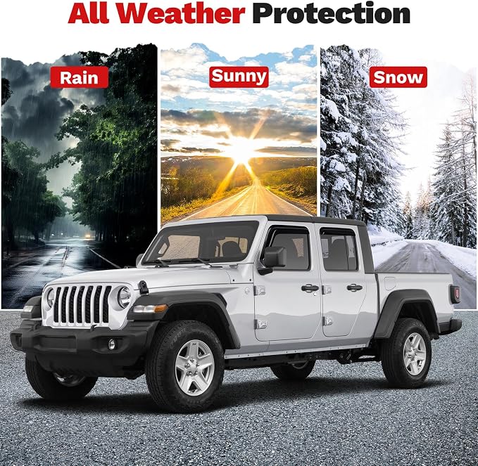 Window Visors Rain Guards for 2020-2025 2026 Jeep Gladiator Accessories, Outside-Mount Tape-On Side Window Wind Deflectors Vent Visors Shades Rainproof Black 4PCS