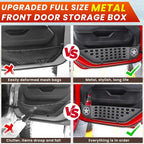Metal Front Door Storage Box Pockets Fit for Jeep Wrangler,Door Side Insert Organizer for Jeep Wrangler JL JLU 4XE 2018-2025 & Gladiator JT 2020-2025 Interior Door Storage Expansion Accessories 2PCS