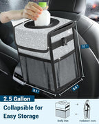 Car Trash Can with Lid, Leakproof Car Trash Bag Hanging Waterproof Automotive Garbage Can with Storage Pockets Mini Vehicle Trash Bin for Back/Front Seat(Silver Glitter,2.5 Gallon)