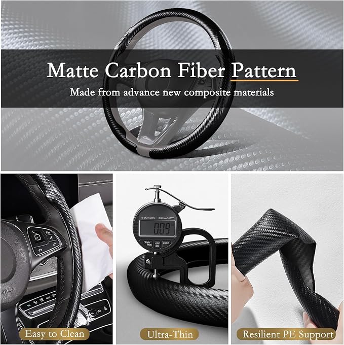 Car Steering Wheel Cover Carbon Fiber, Ultra-Thin Car Steering Wheel Cover,Comfortable & Breathable Microfiber,Universal Fit for Most Cars