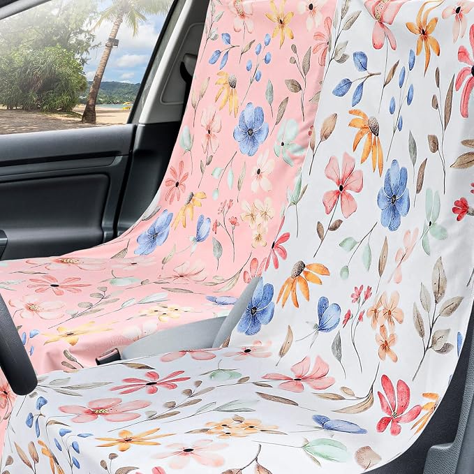 Car Seat Towel Covers with Storage Bag, 63 x 32 Inch Universal Non Slip Waterproof Sweat Protector for Car Truck, Gym Swimming Running, Machine Washable(2 Pack,Watercolor Flowers)