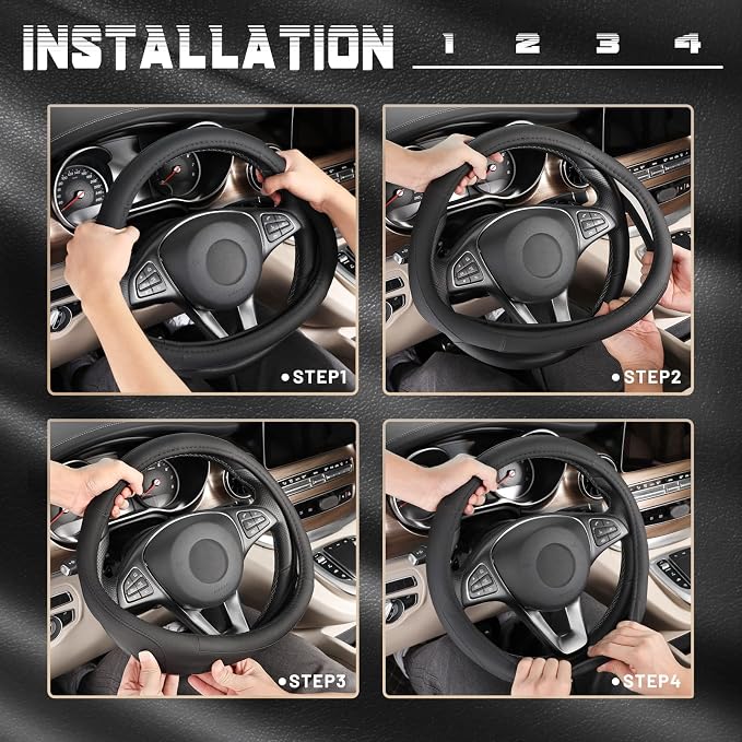 Black Microfiber Leather Auto Car Steering Wheel Cover 15 inch