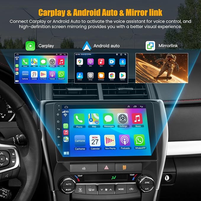 8 Core 6GB+128GB Car Radio for Toyota Camry 2015 2016 2017,10.2 Inch QLED Touch Screen Car Stereo with Carplay&Android Auto,WiFi,GPS Navigation,Bluetooth5.0,FM&AM Radio