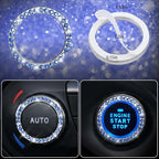 11 PCS Bling Diamond Car Accessories for Women, Sparkly Rhinestone Steering Wheel Cover, Bling Seat Belt Cushion, Glitter Shift Knob Cover, Car Cup Holder Coaster, Cute Interior Sets Blue