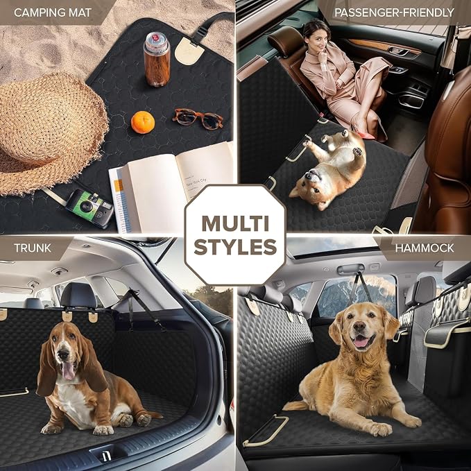 Back Seat Extender for Dogs, Heavy Duty Dog Car Seat Cover for Back Seat and Aggressive Chewer, Large Hard Bottom Seat Cover for Dogs, Dog Hammock for Car, Travel Pet Bed for Car, SUV, Truck