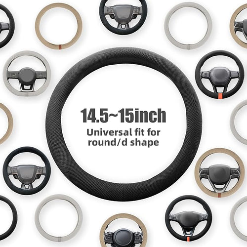 15 Inch Black Steering Wheel Cover for Cooling, Microfiber Ice Silk Non-Slip Breathable Cooling Steering Wheel Protector with Upgraded Silicone Inner Ring Warm in Winter Cool in Summer