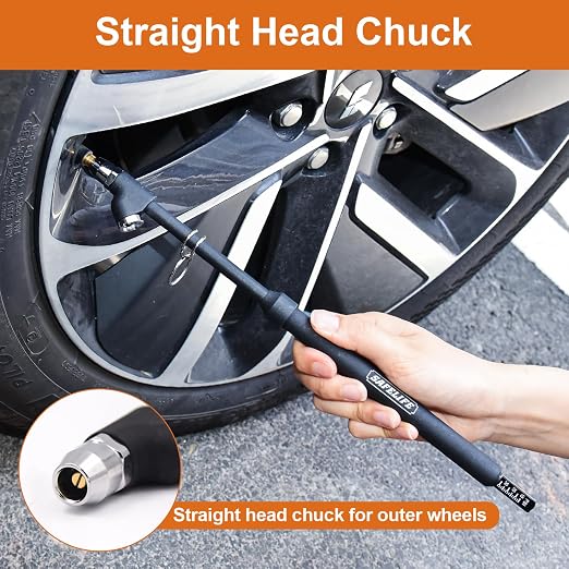 Heavy Duty Tire Pressure Gauge, Straight-on Dual Head Air Pressure Gauge, 10-150PSI 100-1000KPa Tire Air Gauge, Non-Slip Handle and Extended Tube for Semi Truck Car RV Van