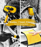 Car Wash Kit, Extendable Car Wash Brush Mop with Long Handle, 5pcs Detailing Brush, 1pc Wheel Brush and Microfiber Towel Car Cleaning Kit Supplies Accessories, Ginger