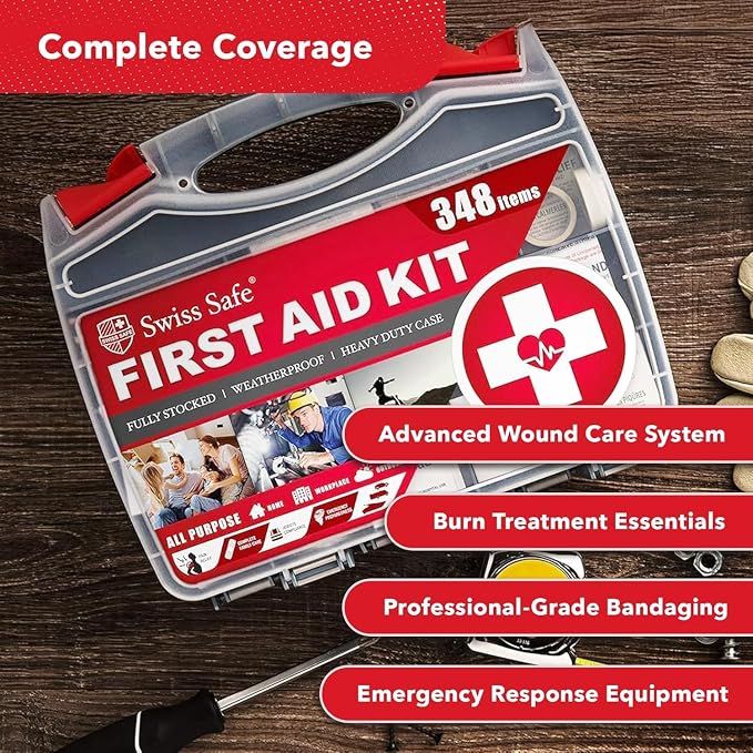 2-in-1 First Aid Kit for Car, Travel, Home, & Business – Includes Bonus Mini Kit for Medical Emergencies, Camping & Outdoor Survival – 348 Pieces, Large Hardcase, Pack of 2