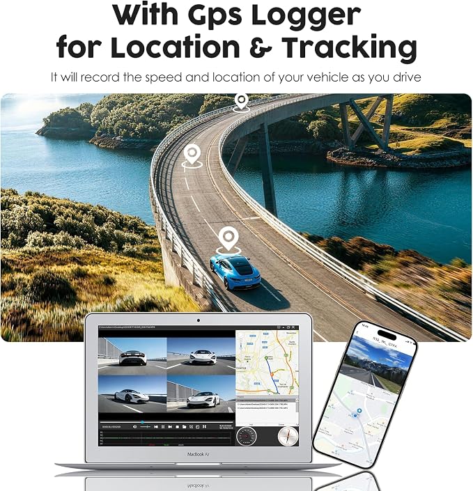 360 View 4 Channel Dash Cam Front and Rear, Left Right Detached Side Camera for Cars,3.39'' Large Touchscreen,GPS and 5G WiFi, Night Vision,Parking Mode,G-Sensor,APP Control, Included 128GB Card ﻿