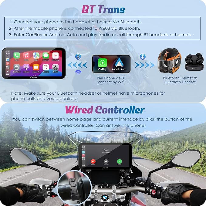 Carpuride W603B Motorcycle Carplay Screen for BMW R1200GS R1250GS S1000XR Motorcycle, 6.3 inch Waterproof Touchscreen, Portable Carplay/Android Auto GPS Navigation for Motorbike