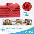 AIDEA Microfiber Cleaning Cloth Red-50PK, Soft Absorbent Shop Rags, Microfiber Towels for Cars, Kitchen Towels, Dusting Cloth for Home, Window, Cleaning Supplies, 12"×12"