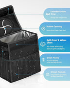 Corduroy Car Trash Can with Lid and Mesh Pockets - Leakproof Organizer,Multipurpose Waterproof Garbage Can/Trash Bin for Car(Black-2 Gallons)