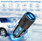 【MFi Certified】iPhone Car Charger Fast Charging, 4.8A Dual USB Smart Power Cigarette Lighter USB Car Charger with 2Pack Lightning Braided Cable for iPhone 14 13 12 11 Pro XS Mini XR X SE iPad