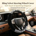 Bling Steering Wheel Cover Black Fluffy Rhinestone for Women Girls | White Diamond Elastic Car Steering Wheel Accessories Sparkling Fur Steering Wheel Protector Warm Universal Fit 14-15 inch