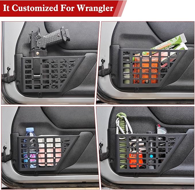 Z8 Metal Front Door Pockets for 2007-2018 Jeep Wrangler JK JKU 2/4 Storage Stainless Steel Door Side Insert Organizer
