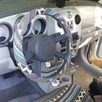 Boho Steering Wheel Cover for Women Men Baja Blanket Enthic Car Steering Wheel Cover Ethnic Car SUV Wheel Protector, Breathable, Anti-Slip, Odorless, Universal Fit 14.5-15 Inch