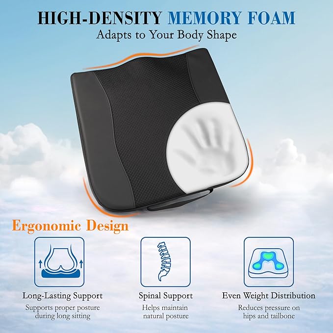 Car Seat Cushion, Comfort Memory Foam Car Cushions for Driving - Sciatica & Lower Back Pain Relief, Driver Seat Pillow for Auto, Office Chair, Wheelchair - Black