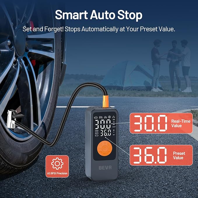 Tire Inflator Portable Air Compressor, 4X Faster Inflation Air Pump with Digital Pressure Gauge, 150PSI Cordless Tire Inflator with LED Light for Car, Electric Bikes, Motorcycle, Bike, Ball
