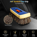 Horse Hair Leather Cleaning Brush - Upgraded Long Bristle Car Leather Brush with 360° Soft Grip, for Car Interior Seats, Sofa, Upholstery & Furniture Care