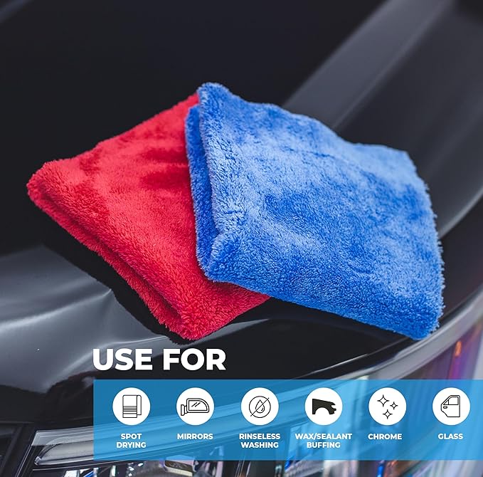 Eagle Edgeless 500 (4-Pack) Professional Korean 70/30 Blend Super Plush Microfiber Detailing Towels, 500GSM, 16in x 16in, Blue