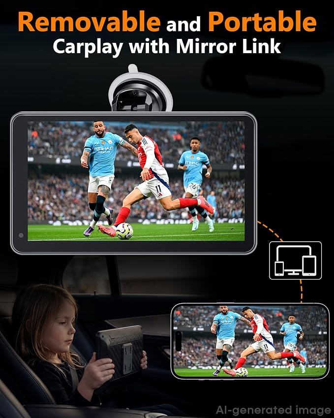Portable Carplay Screen with Backup Camera - Plug-Play 7-inch HD 1080P Car Touchscreen Supports Both Apple CarPlay & Android Auto - No Dashboard Removal, GPS Navigation, Voice Control, Bluetooth