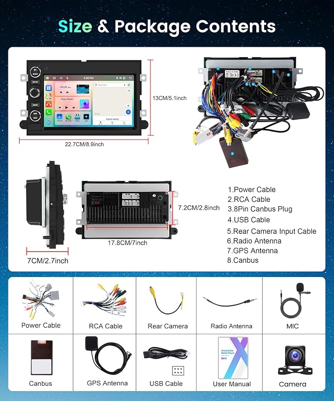 8Core 4G 64G Radio for Ford F150 F250 F350 Fusion Edge Explorer Expedition Car Stereo,7inch 1080P HD IPS Touchscreen,5.0 Bluetooth,Wireless Carplay Android Auto,DSP GPS WiFi FM/RDS AHD Backup Camera