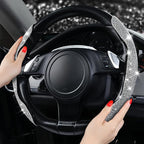 Bling Diamond Segmented Steering Wheel Cover with Crystal Rhinestones, 2PCS Wheel Protector Non-Slip Cute Car Accessories Universal Fit D-Shape O-Shape 14.5" to 16" for Women, Silver Diamond