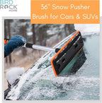 36" Extendable Snow Pusher Brush & Detachable Ice Scraper for Cars | Aluminum Grip for Car, Truck, SUV | Safe on Auto Windshield & Windows | Wide Frost Remover for Semi & Small Vehicles