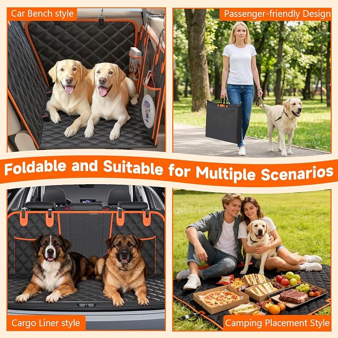 Elufa Hard Bottom Dog Car Seat Cover for Back Seat, 52" Back Seat Extender for Dogs, Waterproof Nonslip Dog Hammock with Flat Platform, Supports up to 500 lbs, Fits Cars, SUVs & Trucks