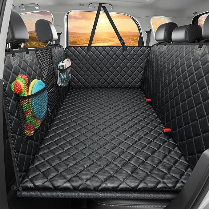 2026 Upgraded Back Seat Extender for Dogs - Large Hard Bottom Dog Car Seat Cover Holds 550lbs, Waterproof Dog Hammock Pet Bed with High-Density Foam Non-Slip Backseat Protector
