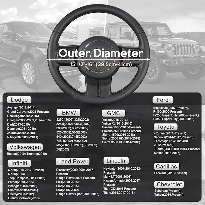 Car Steering Wheel Cover Large-Size for F150 F250 F350 Ram 4Runner Tacoma Tundra Range Rover with 15 1/2 inches-16 inches Outer Diameter, Black and Beige Microfiber Leather