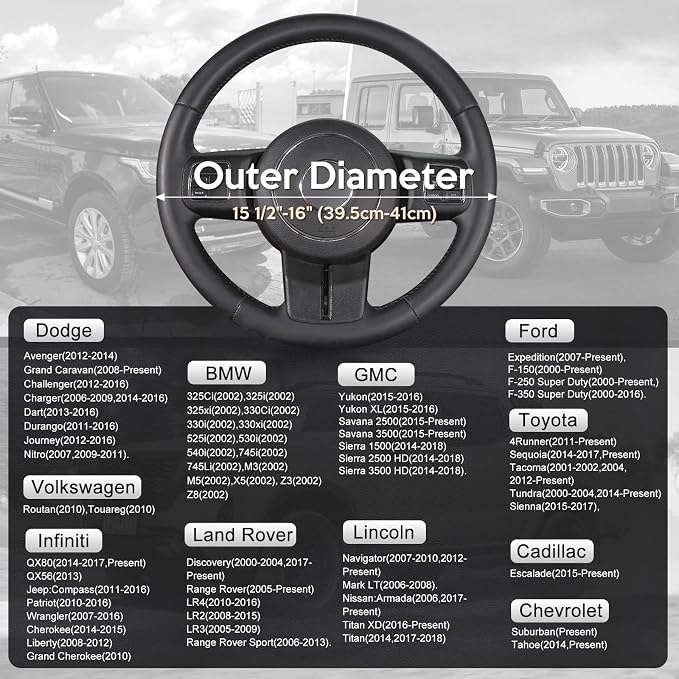 Car Steering Wheel Cover Large Size for F150 F250 F350 Ram 4Runner Tacoma Tundra Range Rover with 15 1/2 inches-16 inches Outer Diameter, Black and Gray Microfiber Leather