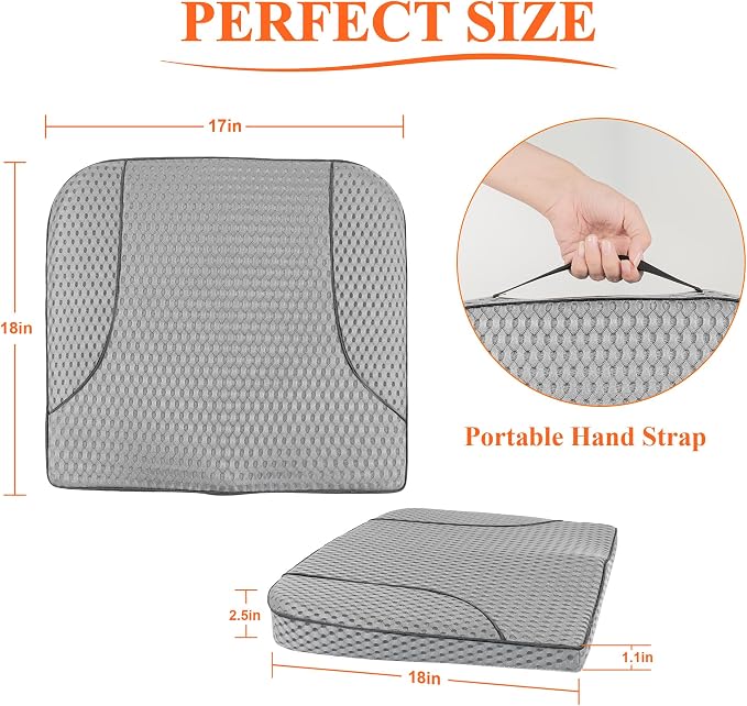 Premium Car Seat Cushion, Memory Foam Driver Seat Cushion to Improve Driving View- Coccyx & Lower Back Pain Relief - Seat Cushion for Car, Truck, Office Chair (4D Mesh Gray)