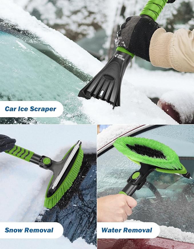41.5IN Extendable Snow Brush and Ice Scraper, 270°Pivoting Snow Scraper Brush for Car Windshield, Telescoping Ice Scraper, Foam Grip, Heavy Duty Snow Remover for Cars, Trucks, SUV (Green)