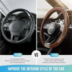Steering Wheel Cover - Made with PVC Leather and Leopard Fabric - Universal 14 1/2 inches to 15 inches for Most Automotive Steering Wheel - Cheetah Print - Brown