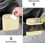 Car Trash Can, Portable Vehicle Trash Bin with Lid, Car Dustbin Garbage Organizer Holder with One Roll Trash Bag, Leakproof Hanging Mini Cars Storage Bag Container for Auto, SUV, Office (Beige)