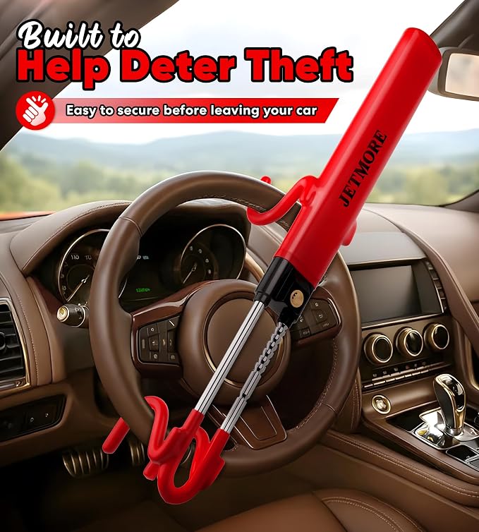 Car Steering Wheel Lock Anti-Theft Device, Wheel Locks for Cars, Dual Hooks, Car Lock Steering Wheel, Car Anti-Theft Device, Saw-Resistant Alloy Steel, for Cars, SUVs & Trucks