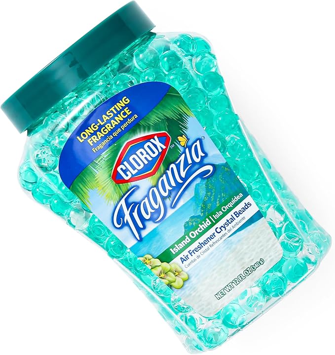 Fraganzia Crystal Beads Air Freshener Twin Pack, Long Lasting Room Deodorizer and Odor Eliminator Gel Beads for Home, Car, or Office, Island Orchid Scent, 24 Fl Oz