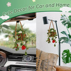Crochet Hanging Plant for Car,Car Decorations Interior,Plant Aesthetic Car Accessories for Women Interior Cute,Car Ornaments Charms for Rear View Mirror,Boho Car Decoration Gifts