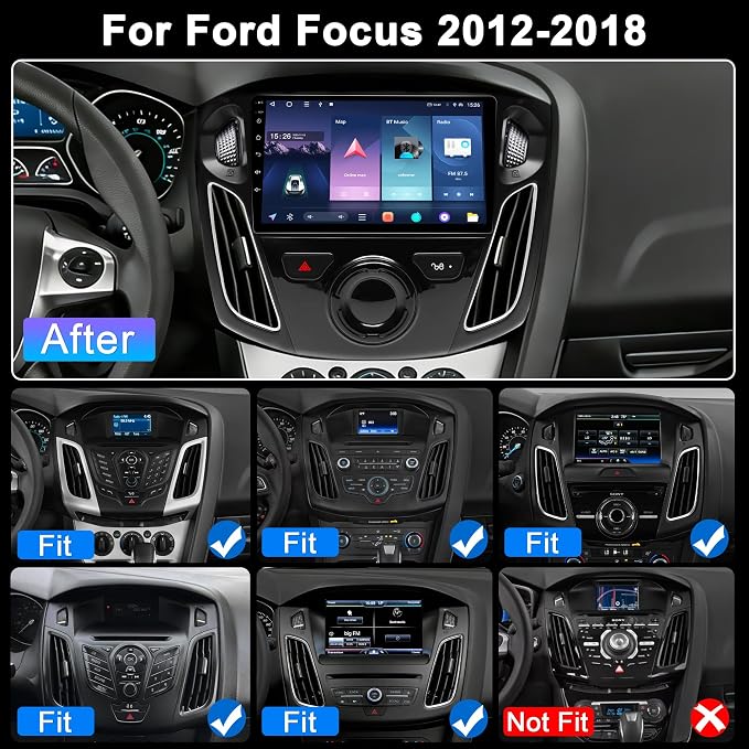 8Core 4G+64G Car Radio Stereo for Ford Focus 2012-2018: Upgrade Android 15 9.7" Touch Screen Replacement Wireless CarPlay Android Auto, BT, WiFi 6, GPS, AM, FM, RDS, EQ, SWC, 1080P Backup Camera