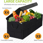 Trunk Organizer with Lid, 72L Large Capacity Car Organizer, 12 Pockets with Non-Slip Bottom, Collapsible 3 Compartments Car Storage Organizer for Suv/Jeep/Sedan/Van/Grocery, Black
