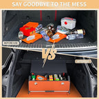 Car Trunk Organizer for SUV, Collapsible Leather Car Storage Trunk Organizer with Lid and Sturdy Handle Car Trunk Leather Storage Box (Orange, 27.1 x 11.4 x 12.2in)