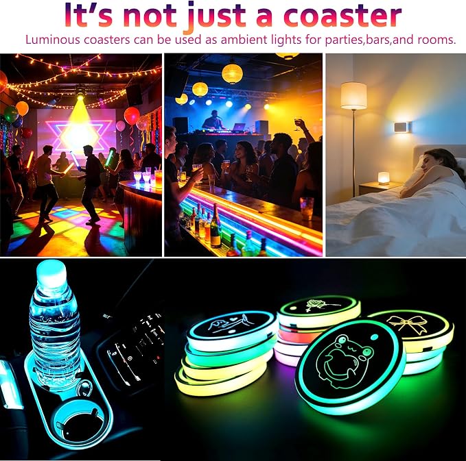 Turtle LED Cup Holder Lights for Car,7 Colors Light Up Cup Holder Coasters for Car Decor,Vibration Sensor Coasters,Turtle Auto Accessories Gifts for Women Men,Universal for SUV Sedan Truck
