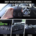 4 PCS Leather Car Seat Hooks for Headrest, Vehicle Hanger Storage Organizer Universal for Handbag Purse, Car Accessories Gift (Black-Black-4 PCS)
