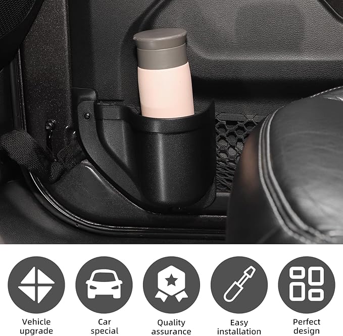 for JL Front Door Side Insert Storage Box Fit for 2018-2026 Jeep Wrangler JL JLU 2/4-Door, Door Organizer Pockets Cup Holders Interior Storage Expansion Accessories