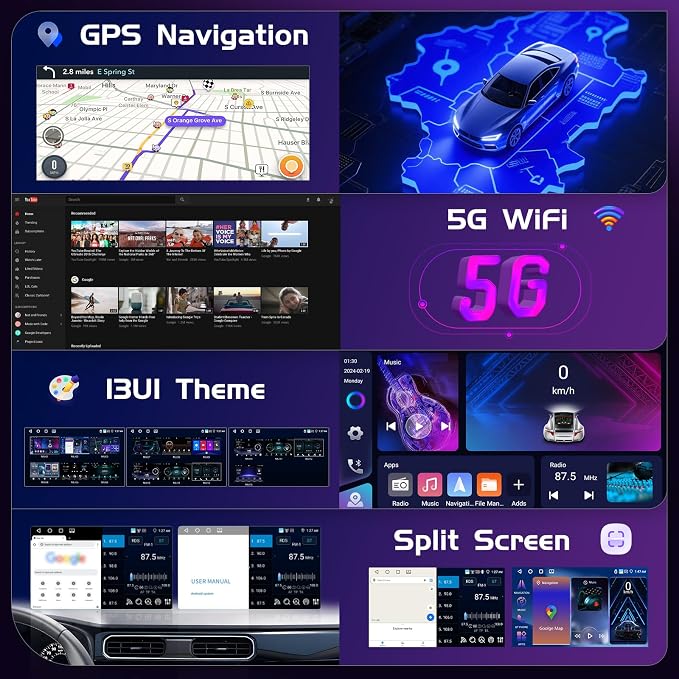 4+64GB Android 15 Car Stereo for Hyundai Sonata 2015-2017 Wireless Carplay Android Auto 9" Touch Screen Car Radio Dash Kit with GPS WiFi Bluetooth SWC DSP EQ Mirror Link Backup Camera