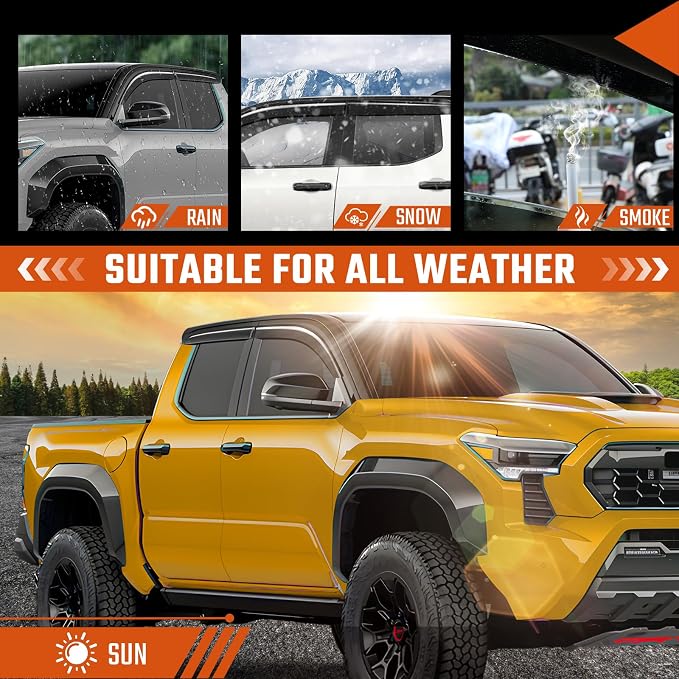 Rain Guards Compatible with Toyota Tacoma 2024-2026, Tape-on Durable Side Windows Wind Deflectors Rain Visor 2024 2025 2026 Tacoma out Channel Window Rain Guard Black 4 PCS