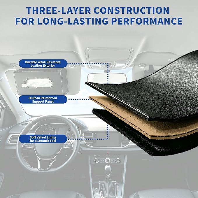 Car Tissue Holder Leather PU Tissues Box Cover for Sun Visor and Car Backseat Extra Large Rectangle Napkin Holder Fits for Various Tissue Sizes Soft Tissues Storage & Organization
